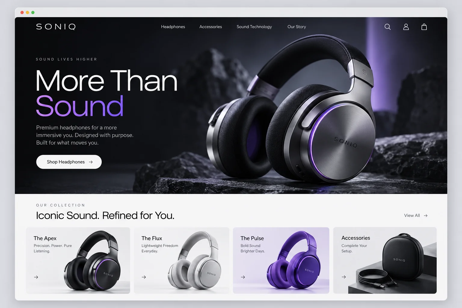 SONIQ headphones website preview